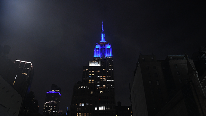 The Empire State Building lit up blue for World Autism Aware